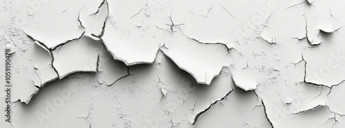 Detailed view of peeling white paint on a wall revealing cracks and textures
