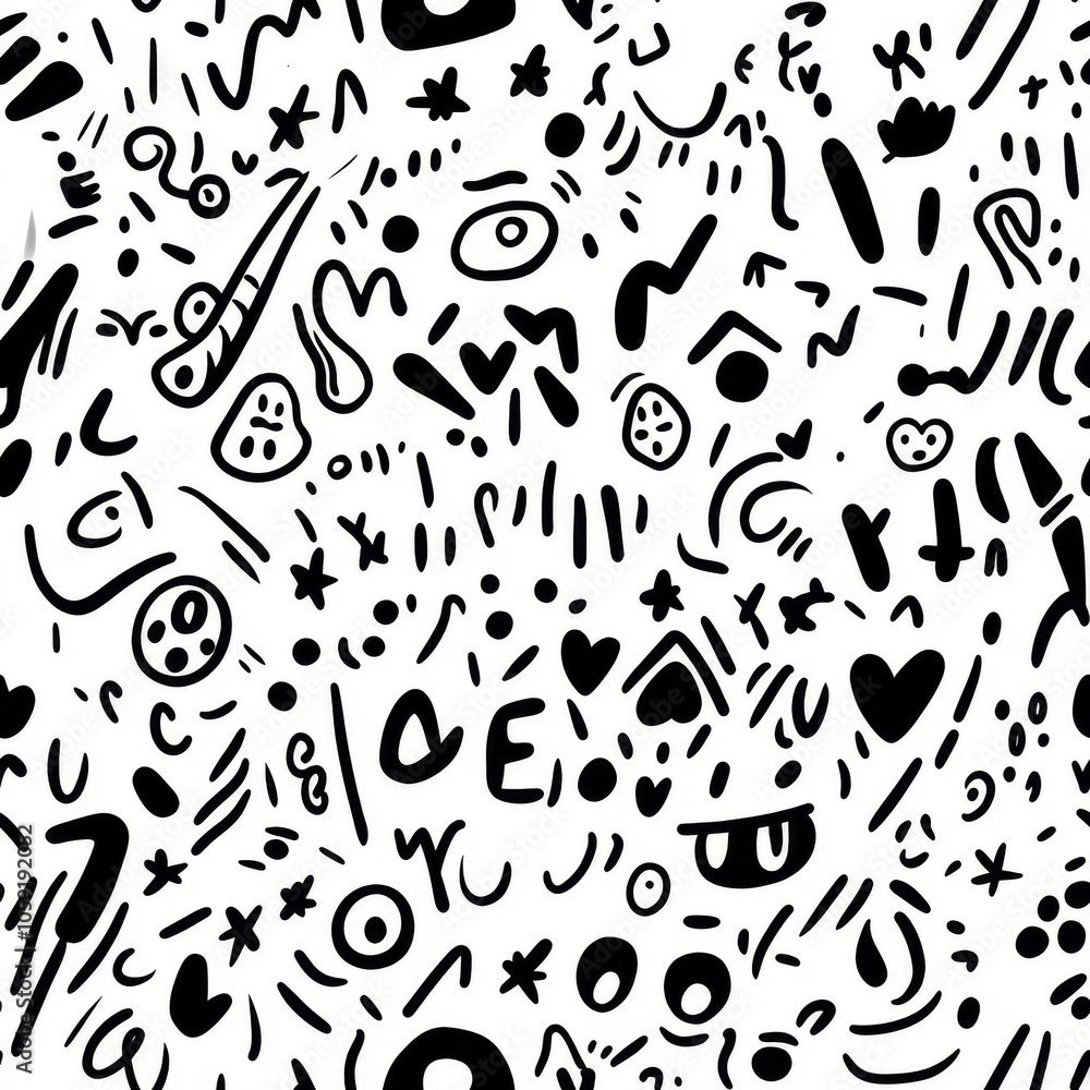 Playful Hand-Drawn Doodle Illustration with Abstract Characters, Seamless pattern. Playful Hand-Drawn Doodle Illustration with Abstract Characters, Seamless pattern.