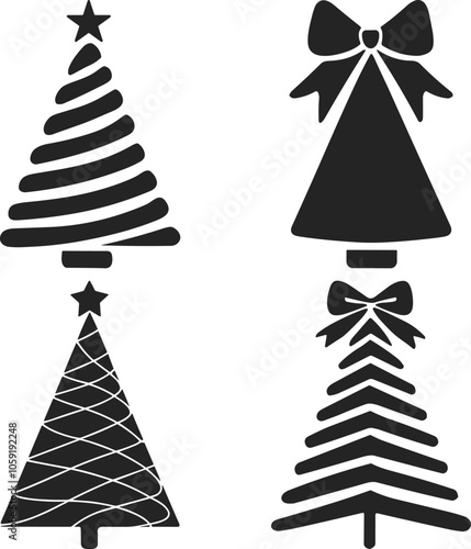 Christmas Trees Silhouette Set, Merry Christmas And Happy New Year, Print On Custom T-shirts, Bags, Stationery, Poster And Stickers.