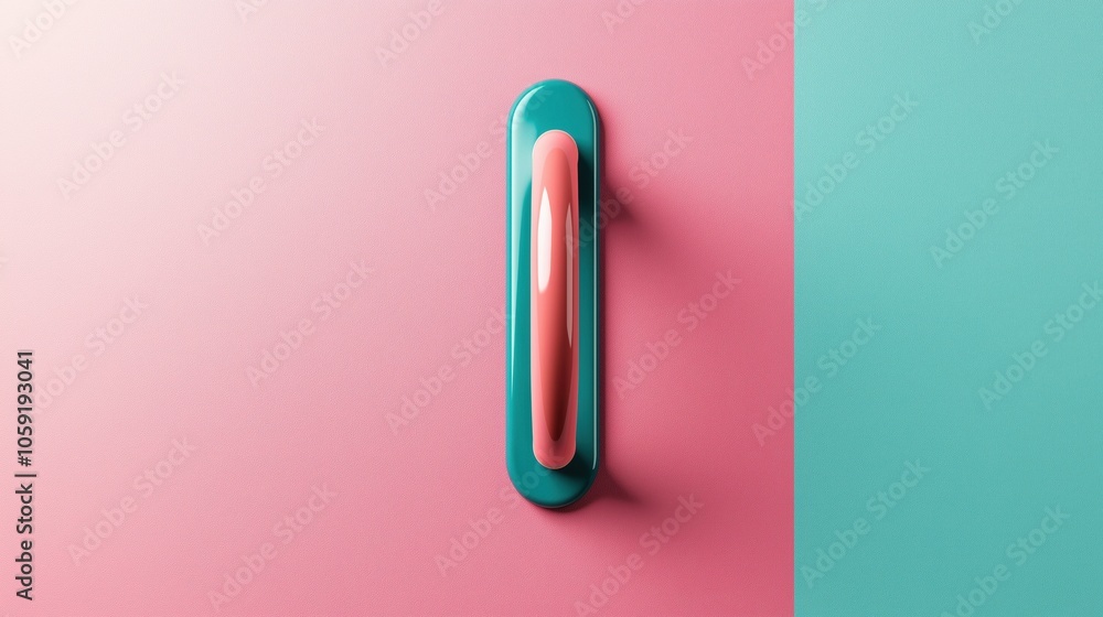 Abstract design featuring a teal and pink door handle on a split pink and teal background, showcasing modern minimalistic art. Abstract design featuring a teal and pink door handle on a split pink and teal background, showcasing modern minimalistic art.