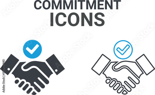 Commitment handshake icons collection in two different styles and different stroke. Vector illustration