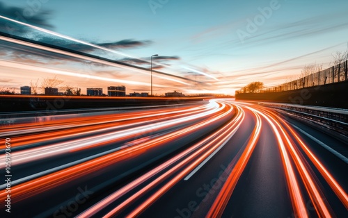 Futuristic city scene with neon light trails and silhouettes, representing innovation, digital transformation, and the vibrancy of modern urban life