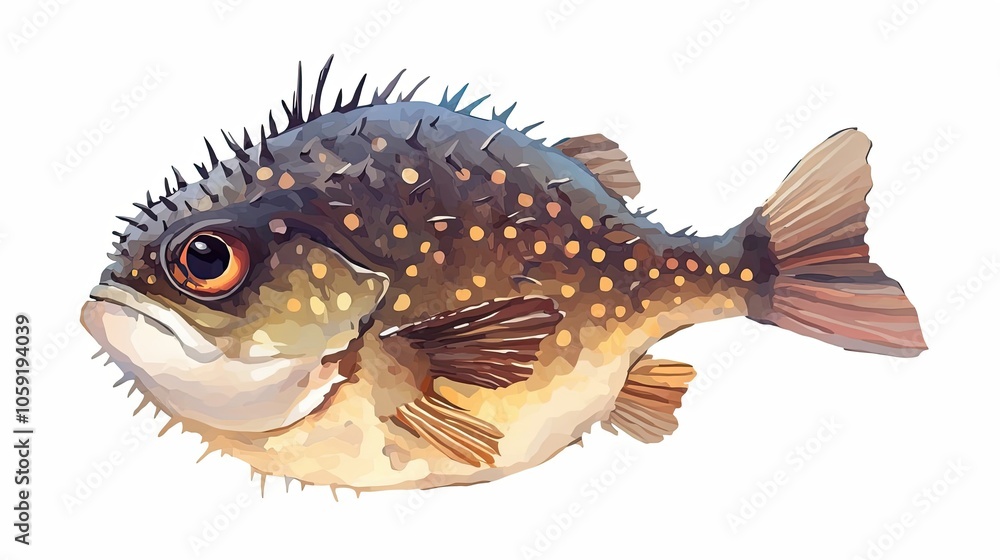 Spiny Pufferfish with Orange Eyes and Yellow Spots Spiny Pufferfish with Orange Eyes and Yellow Spots