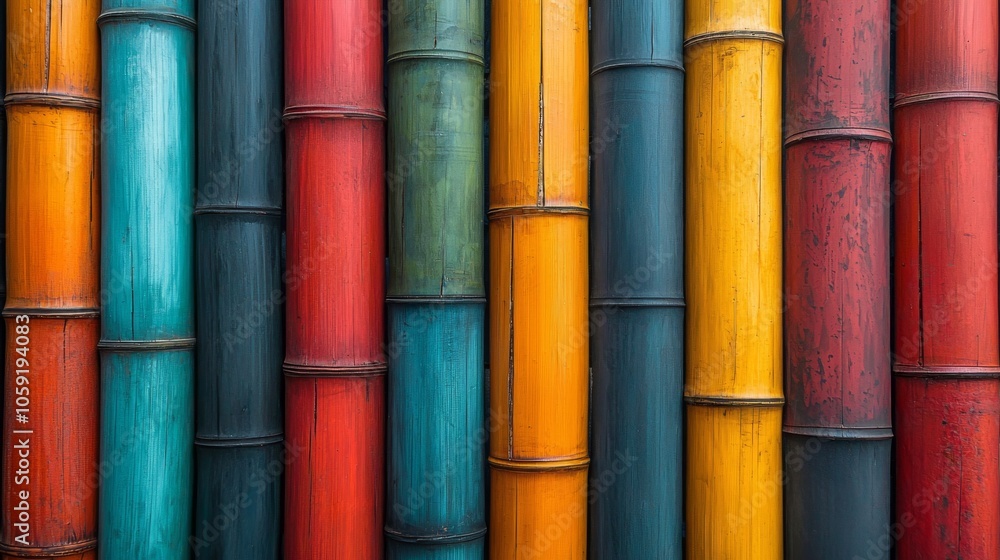 Vivid Bamboo Partition Art with Colorful Stripes Vivid Bamboo Partition Art with Colorful Stripes