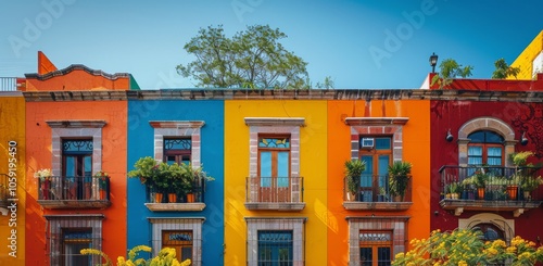 Colorful Row Houses With Balconies in Mexico City