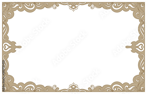 Vintage frame, gold lines, flower scroll border card