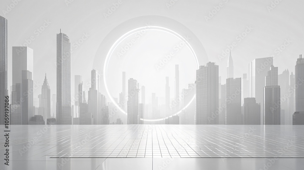 Urban Illusion: Commercial CBD Skyline with Exhibition Platforms and E-Commerce Under a Bright Sun Urban Illusion: Commercial CBD Skyline with Exhibition Platforms and E-Commerce Under a Bright Sun