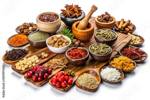 Chinese medicine and herbs , isolated on white background