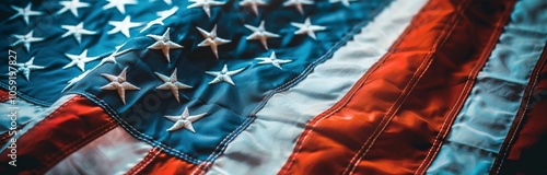 Close Up View of American Flag Waving in the Wind