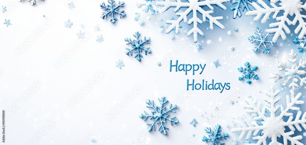 Snowflakes with a festive message, perfect for holiday greetings on a white isolated background. Snowflakes with a festive message, perfect for holiday greetings on a white isolated background.