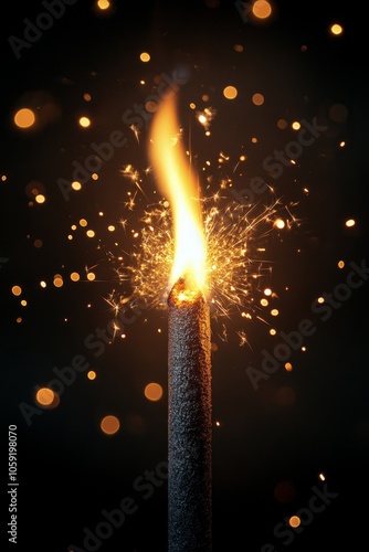 Sparkler illuminating darkness with bright flames and glowing sparks during a...