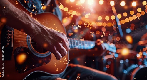 Musician Playing Acoustic Guitar During Festive Performance