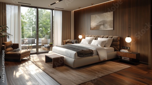 Luxurious Bedroom With Large Bed and Chandelier