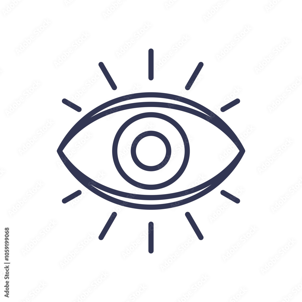 Minimalist eye symbol with radiating lines, representing vision and insight. Minimalist eye symbol with radiating lines, representing vision and insight.