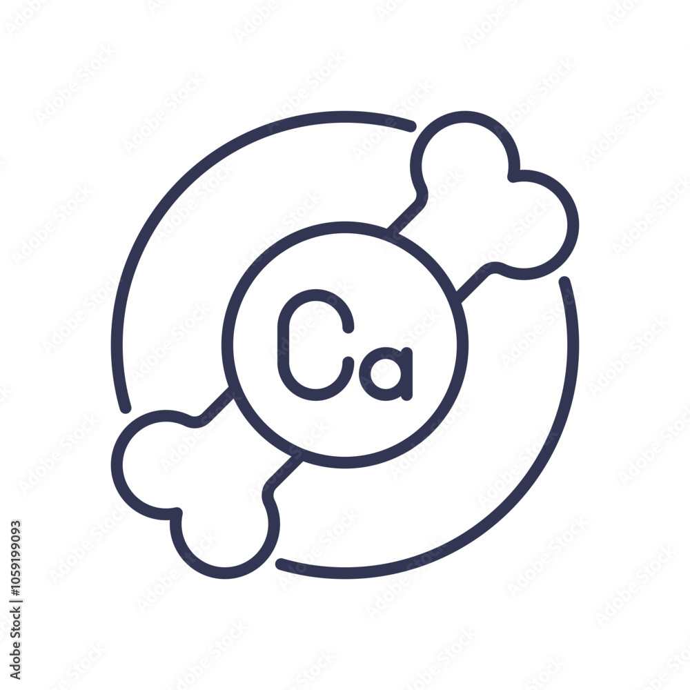 Calcium symbol with bone, representing bone health and calcium source. Calcium symbol with bone, representing bone health and calcium source.
