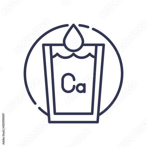 Glass of water with calcium symbol, representing calcium-rich water.