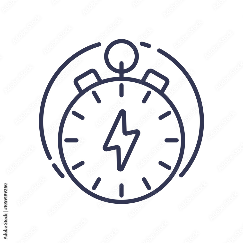 Stopwatch with lightning bolt symbolizes rapid energy absorption.