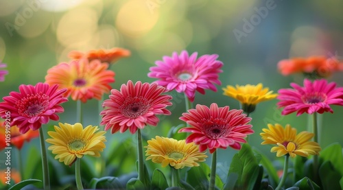 Colorful Gerbera Daisies Blooming in a Garden