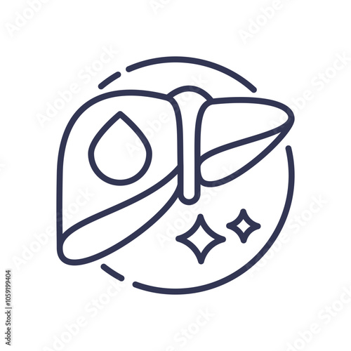 Line art of a liver with sparkles, symbolizing detoxification and purification.