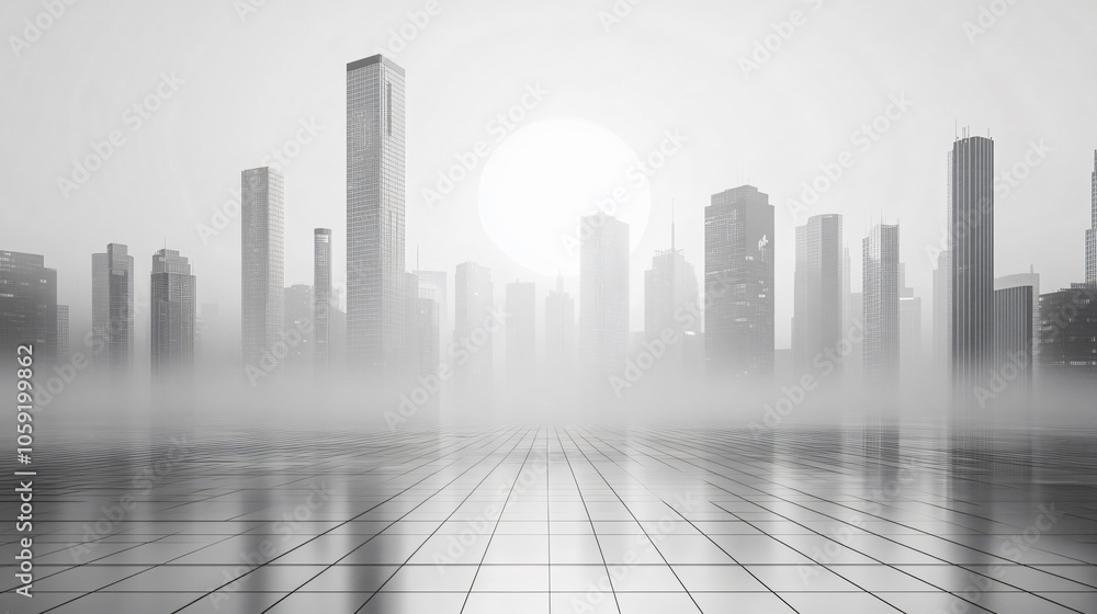 Urban Illusion: Commercial CBD Skyline with Exhibition Platforms and E-Commerce Under a Bright Sun Urban Illusion: Commercial CBD Skyline with Exhibition Platforms and E-Commerce Under a Bright Sun