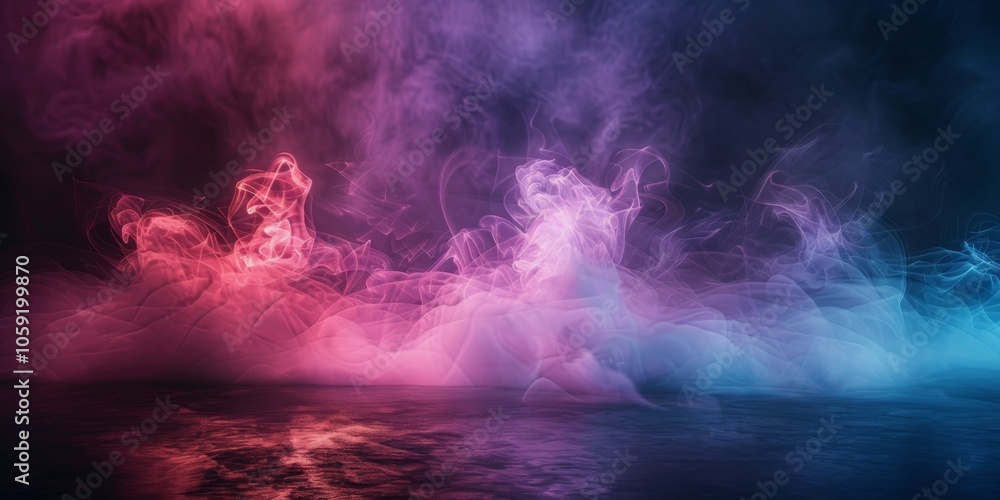 Naklejka premium Pink And Blue Smoke Swirling Above A Reflective Surface