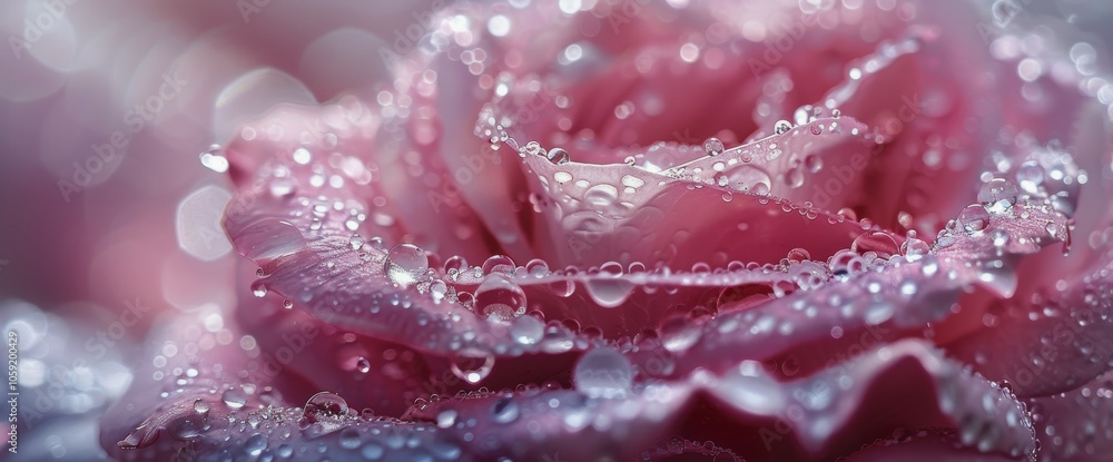 Close Up of a Dew-Covered Pink Rose Petals Close Up of a Dew-Covered Pink Rose Petals