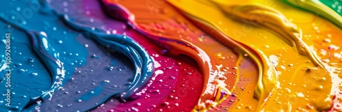 Closeup of Vibrant Swirls of Blue, Red, and Yellow Paint