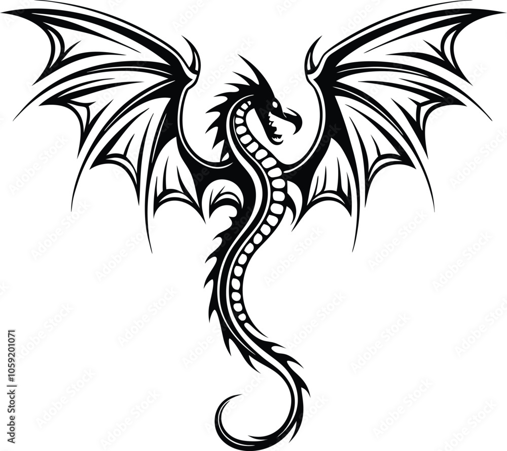 dragon tatoo vector illustration black and white dragon tatoo vector illustration black and white