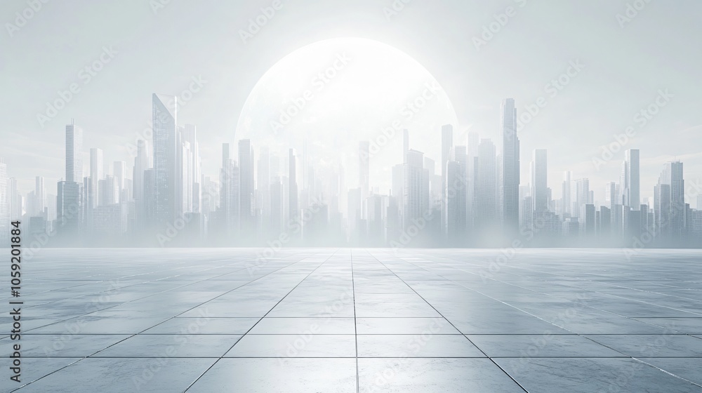 Urban Illusion: Commercial CBD Skyline with Exhibition Platforms and E-Commerce Under a Brilliant Sun Urban Illusion: Commercial CBD Skyline with Exhibition Platforms and E-Commerce Under a Brilliant Sun
