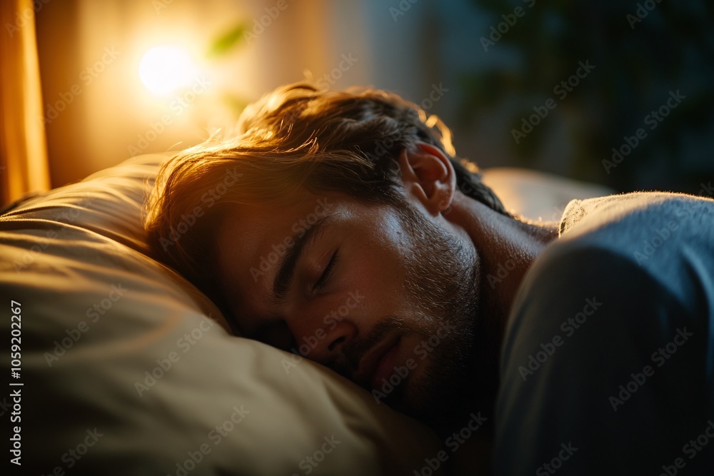 Man drooling on his pillow while sleeping, morning light, close-up, peaceful, side angle 2 Man drooling on his pillow while sleeping, morning light, close-up, peaceful, side angle 2