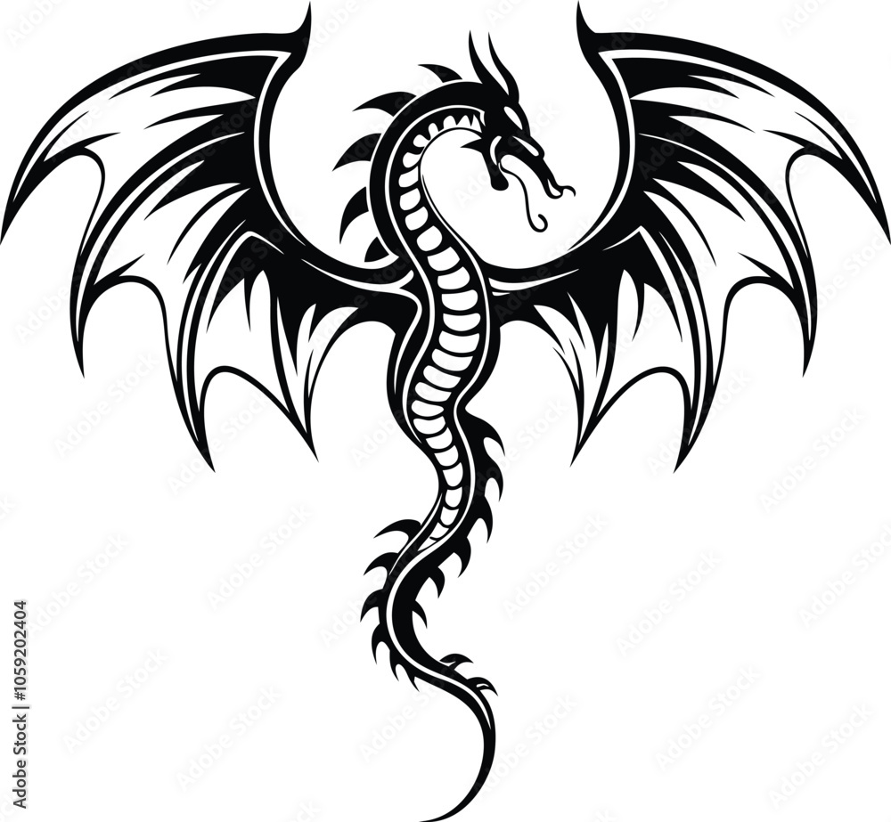 dragon tatoo vector illustration black and white dragon tatoo vector illustration black and white