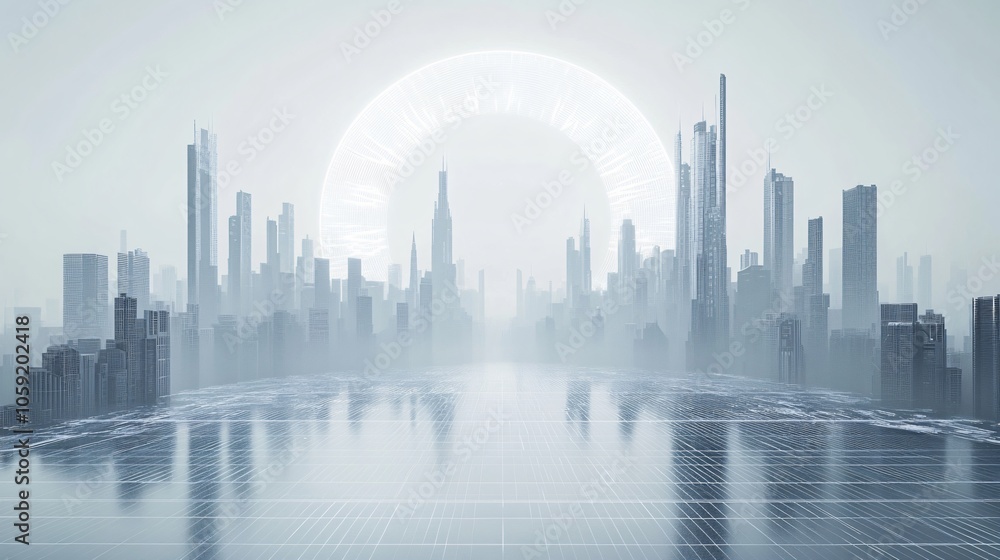 Urban Illusion: Commercial CBD Skyline with Exhibition Platforms and E-Commerce Under a Brilliant Sun Urban Illusion: Commercial CBD Skyline with Exhibition Platforms and E-Commerce Under a Brilliant Sun