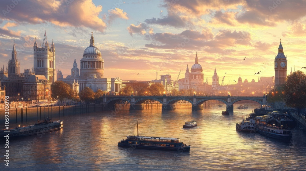 Naklejka premium A journey through London historic sites, with scenes of the Tower of London, St. Paul