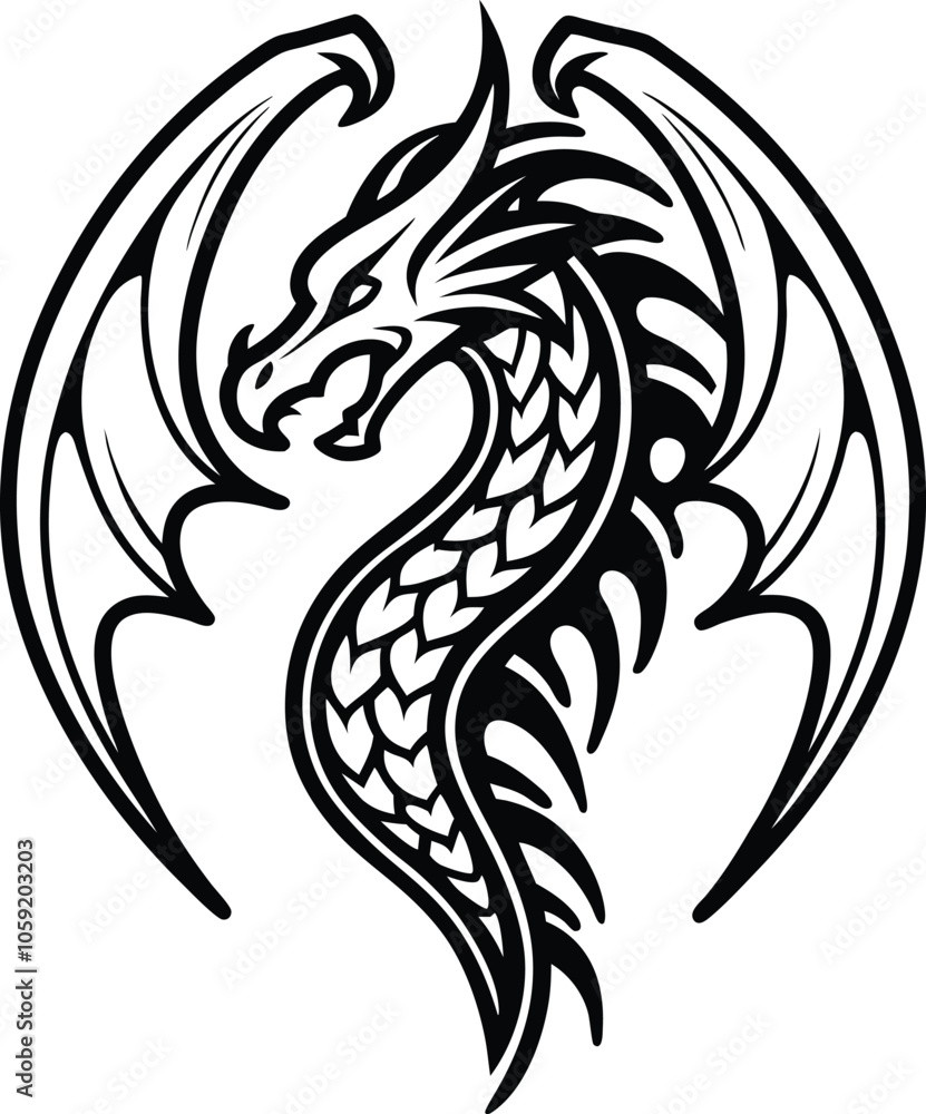 dragon tatoo vector illustration black and white dragon tatoo vector illustration black and white
