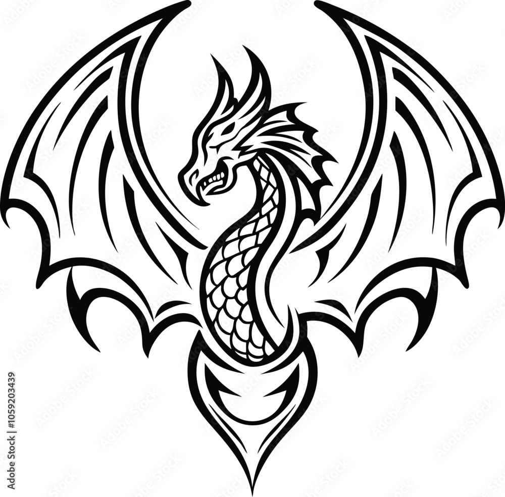 dragon tatoo vector illustration black and white dragon tatoo vector illustration black and white