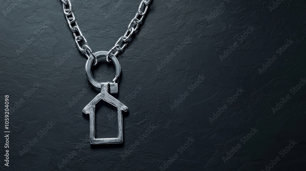 House chained tightly on dark background, symbolizing financial entrapment, foreclosure, and struggles with mortgage debt House chained tightly on dark background, symbolizing financial entrapment, foreclosure, and struggles with mortgage debt