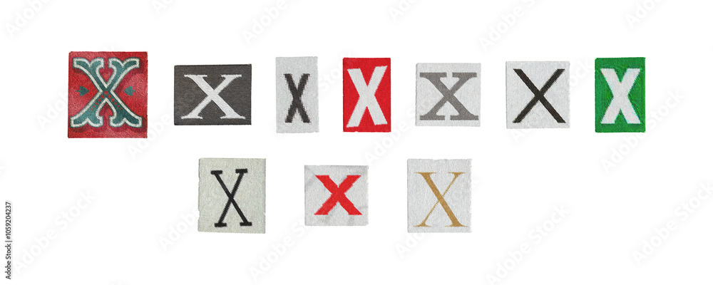 Set of isolated cut-out letter “X” from magazines on a transparent background, retro y2k style Set of isolated cut-out letter “X” from magazines on a transparent background, retro y2k style