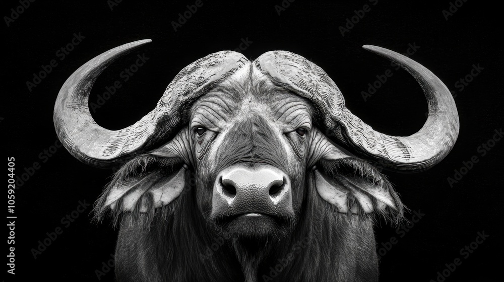 Naklejka premium Majestic Black and White Buffalo Portrait