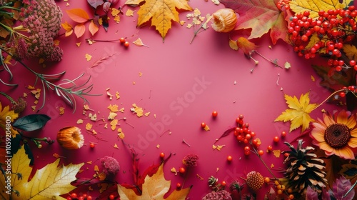 Autumn Leaves on Orange Background