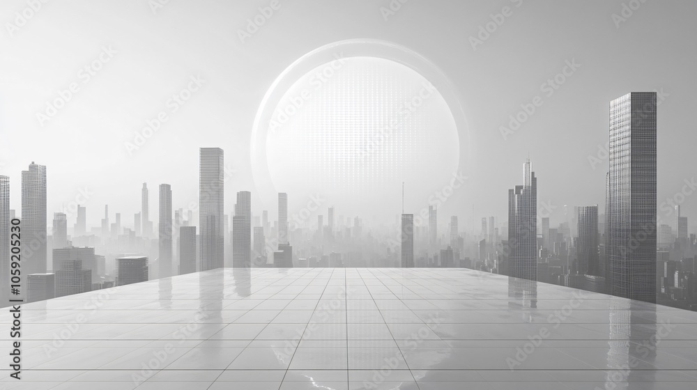 Urban Illusion: Commercial CBD Skyline with Exhibition Platforms and E-Commerce Under a Brilliant Sun Urban Illusion: Commercial CBD Skyline with Exhibition Platforms and E-Commerce Under a Brilliant Sun