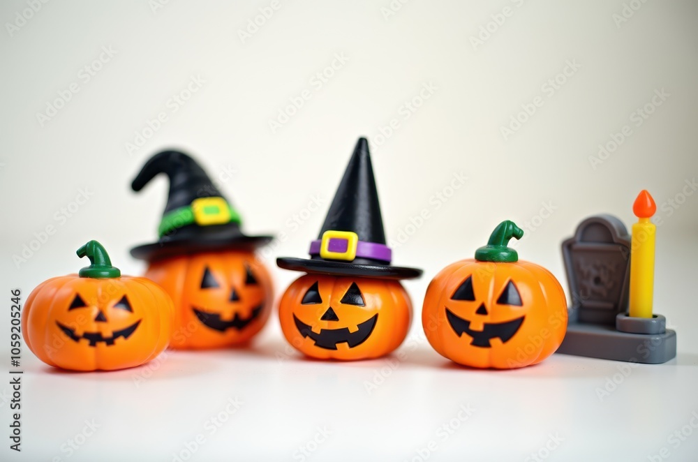 Halloween holiday toy pumpkins, toy caps, toy graves, toy candles, Halloween holiday toy pumpkins, toy caps, toy graves, toy candles,