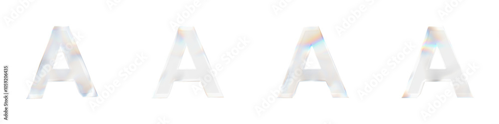 Set of 4 3d letter A with glass distortion effect isolated on a transparent background. 3d transparent elements for graphic design. Set of 4 3d letter A with glass distortion effect isolated on a transparent background. 3d transparent elements for graphic design.