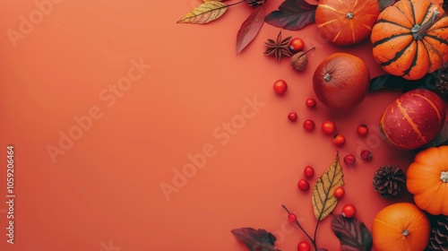 Autumnal Fruit and Leaves on Wooden Surface