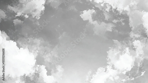 Abstract white and gray isolated cloud cumulus clouds. Gray aquarelle painted realistic fog or mist smoky textured canvas design. White and ash messy wall stucco texture background.