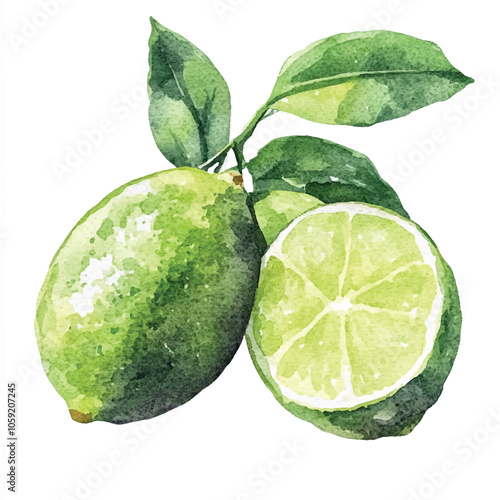 Finger lime fruit watercolor clipart illustratration