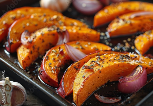 Roasted Pumpkin Slices With Red Onion And Garlic