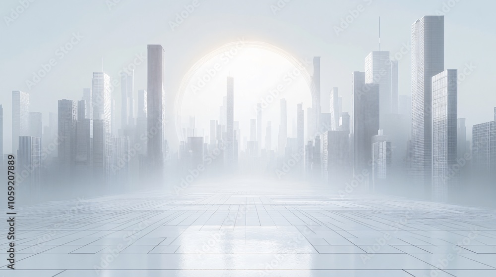 Urban Illusion: Commercial CBD Skyline with Exhibition Platforms and E-Commerce Under a Brilliant Sun Urban Illusion: Commercial CBD Skyline with Exhibition Platforms and E-Commerce Under a Brilliant Sun