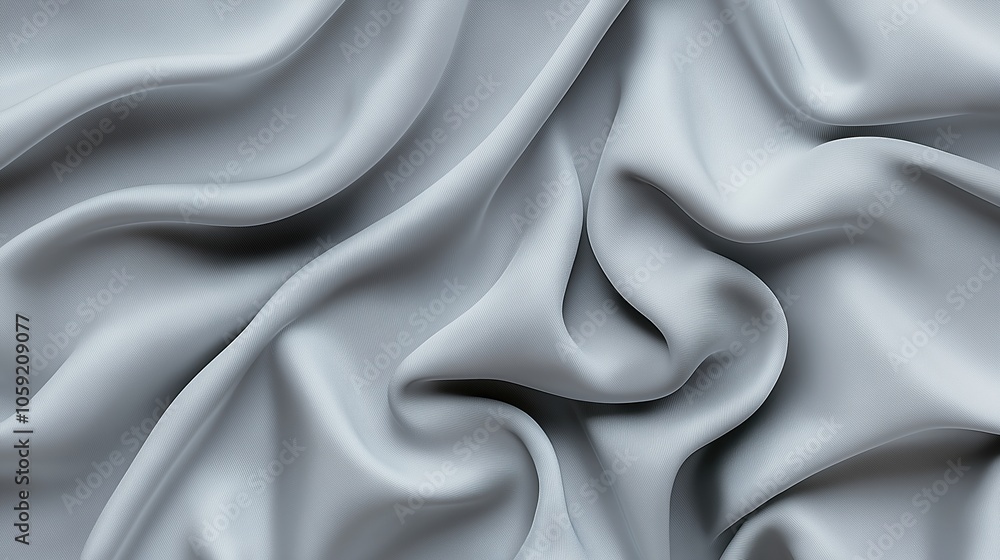 Fototapeta premium Close-up of soft, smooth light blue satin fabric with flowing folds and creases creating a textured pattern.