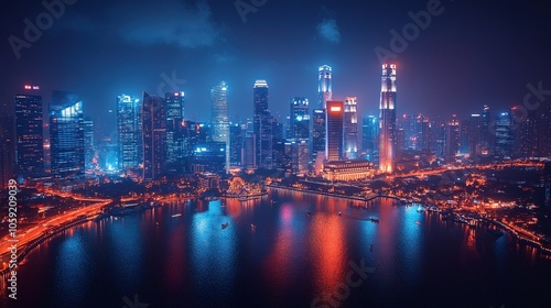 Vibrant Cityscape Nighttime Skyline Reflections