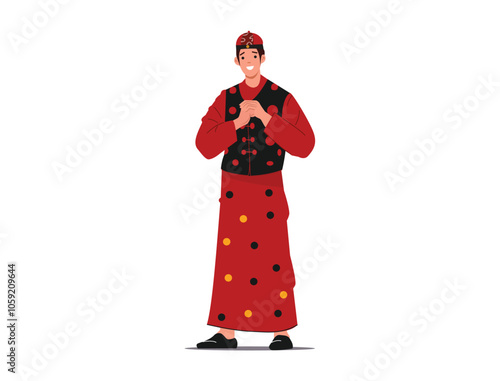 Happy chinese new year boy in traditional clothes celebrate. Set of character cartoon isolated on white background.